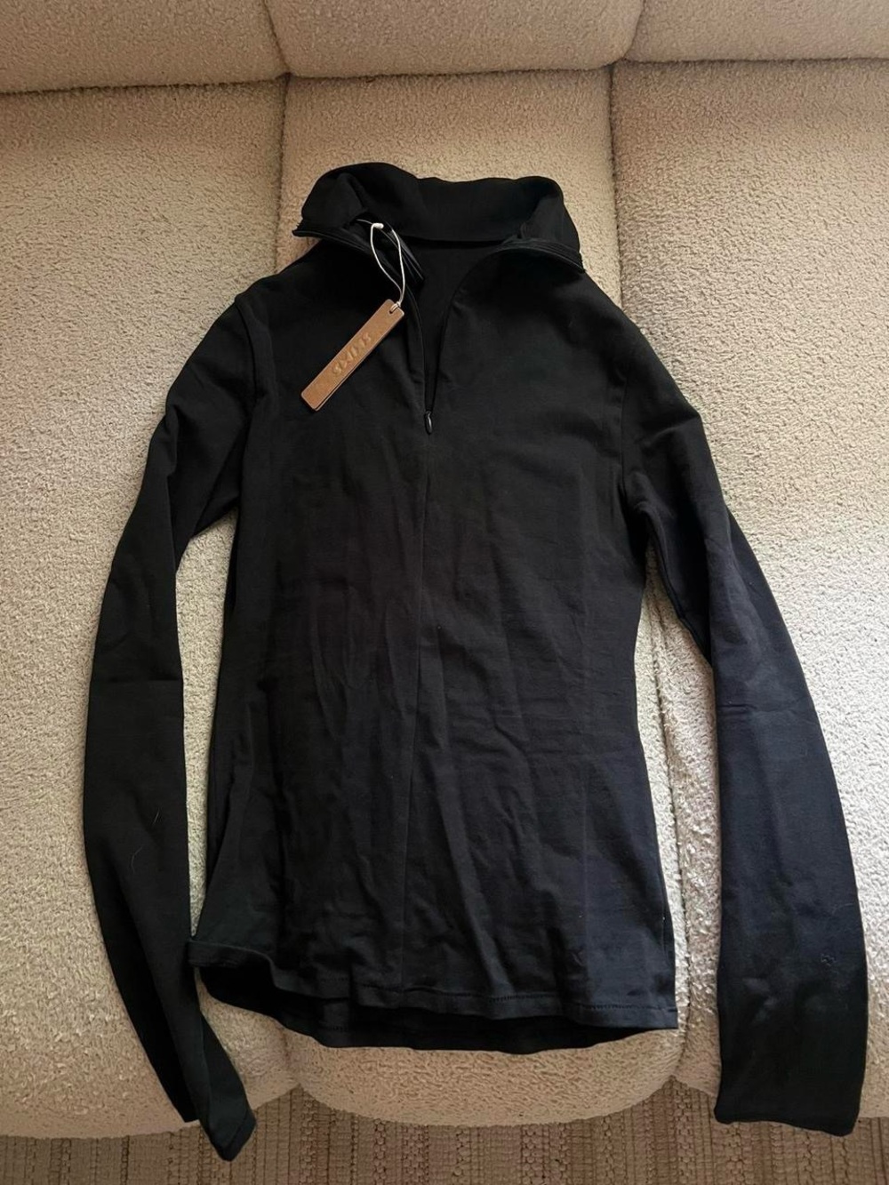 NWT SKIMS Cotton Jersey Half Zip Turtleneck Top Soot Black Size Medium